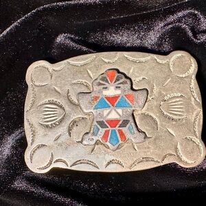 Silver Vintage Belt Buckle with Tribal Design